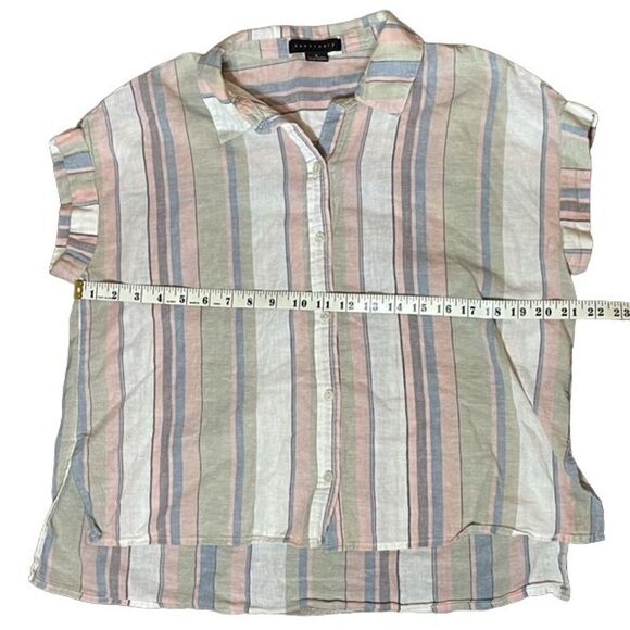 SANCTUARY SHORT SLEEVED Striped Button-Up Blouse Size Small - Picture 5 of 6